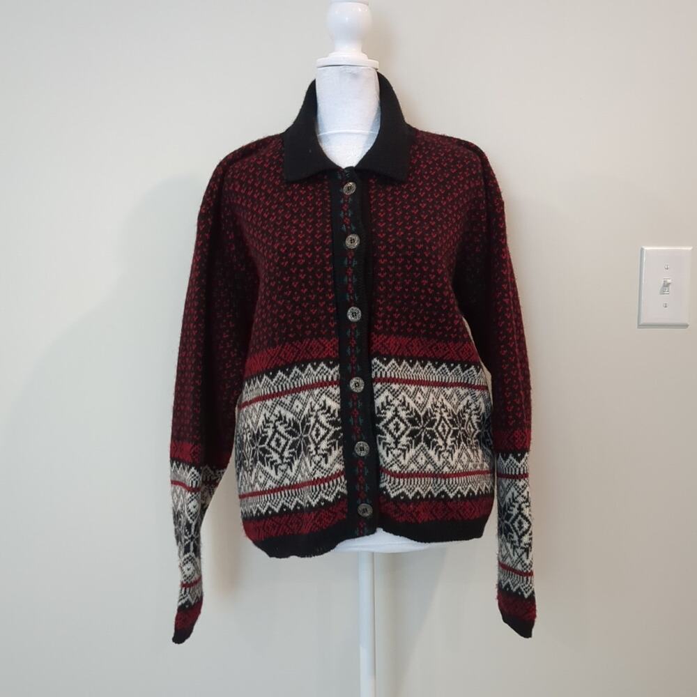 ALPS Nordic Wool Metal button Cardigan Sweater Women's L Vintage USA made